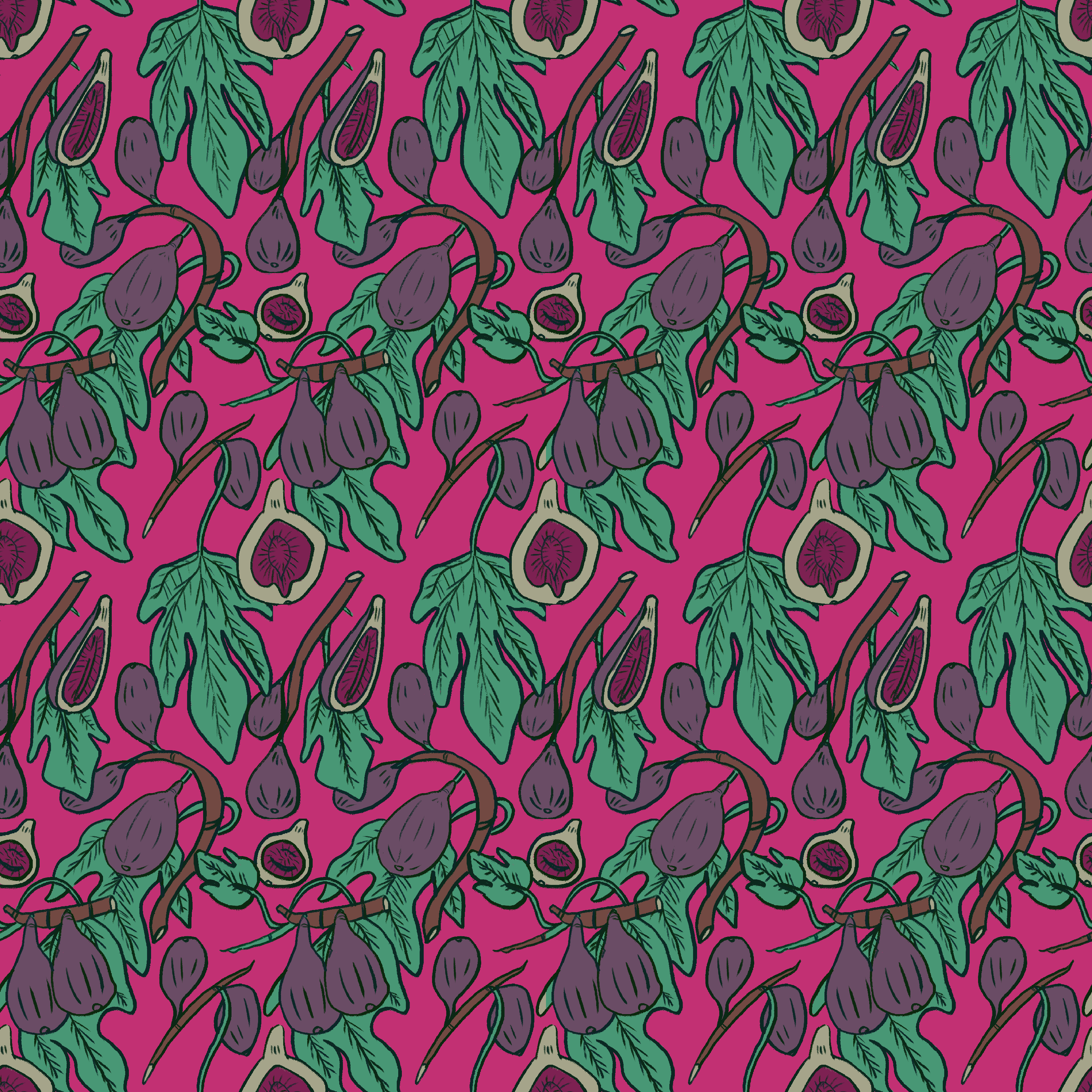 Fig Harvest repeat pattern, magenta colorway