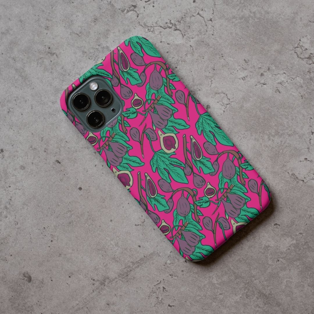 Fig Harvest pattern in magenta colorway on a phone case